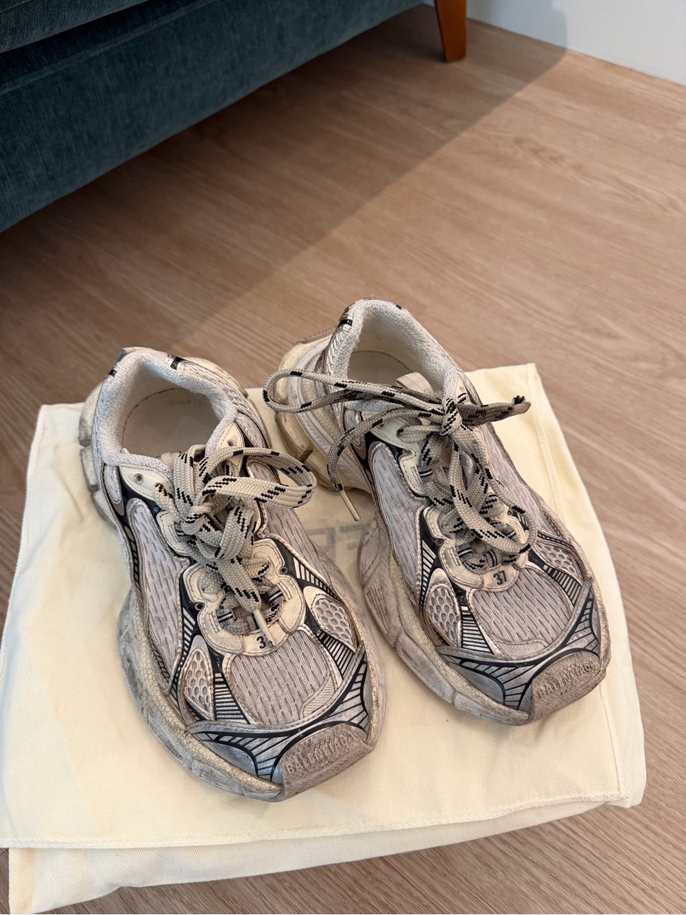Balenciaga Cream and Black Triple S Style Chunky Sneakers